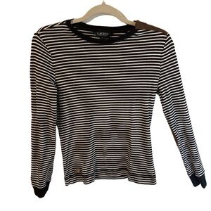 Women’s Ralph Lauren striped faux suede elbow patch’s zip shoulder top Sz M